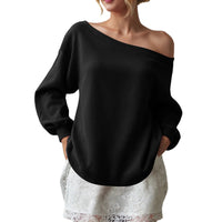 Women's Sweater Casual Solid Color Diagonal Collar