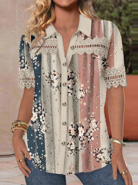 Women's Casual Shirt Collar Short Sleeve Regular Cardigan Digital Printing Blouse