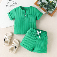 Solid Color And V-neck Short-sleeved Shorts Suit Two-piece Set