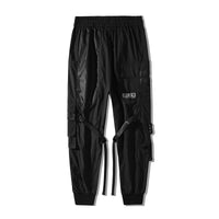 Men's Tooling Trousers, Trendy Brand Streamer, Multi-pocket, Drawstring Casual Trousers