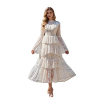 Stand-collar Embroidered Ruffled Maxi Dress