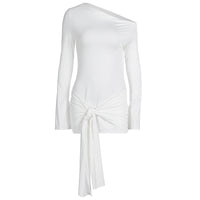 Elegant And Fashionable Solid-color Womens Off-shoulder Waist-cinching Dress