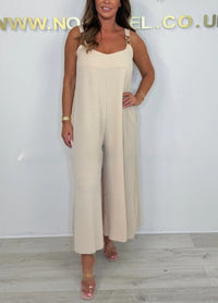 Solid Color Casual Sling Wide Leg Jumpsuit