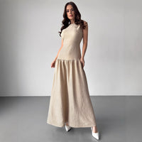 Elegant Womens Vintage Linen Sleeveless Maxi Dress