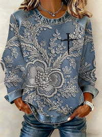 Retro Loose-fitting Pullover With A Printed Crew Neck
