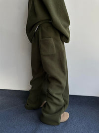 Lazy And Relaxing Army Green Collar Particle Velvet Men's Set
