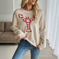 European And American Contrast Color Animal Pattern Crew Neck Pullover Sweater Female