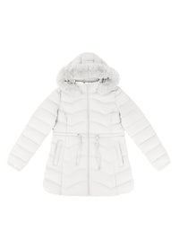 Women's Coat With Detachable Fur-trimmed Hood And A Cinched Waist For A Slimming Fit