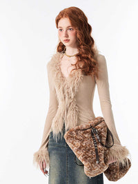 Woolen Sweater V-neck Lace Up Cardigan Long-sleeved Top