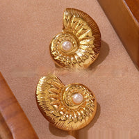 Beach Style Conch Shell Pearl Stud Earrings