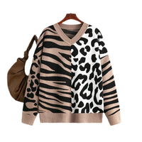 Leopard Splicing Mixed Sweater Pullover