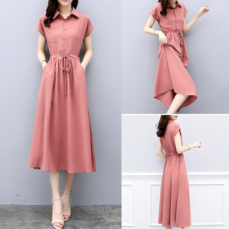 Waist-tight Slimming Elegant Long Dress Casual Polo Shirt Skirt