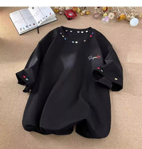 Retro High-Street Embroidered Loose-Fit Half-Sleeve Top