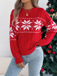 Snowflake Pattern Lantern Sleeve Pullover Sweater