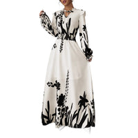 European And American-style Floral Print Long-sleeve Maxi Dress