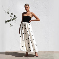 Polka-dot Print Patchwork Tube Maxi Dress