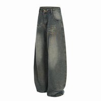 American-style Rivet-deconstructed Distressed Washed Denim Jeans