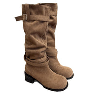 Women's Leather Pleated Pile Style Fashion Boots