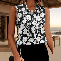 Women's Polo-neck Sleeveless Striped Shirt