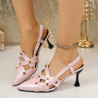 Luxury 2026 Summer New Women's Pointed Toe Rivet Thin Heels Sexy One-Strap High Heel Closed Toe Sandals