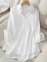 Womens Solid-Color Long-Sleeve Top With A Notch Lapel And Single-Breasted Closure