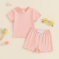 Solid Color Ruffled Short Sleeves Suit