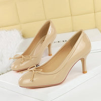 Bow-tie Round-toe High Heels Womens Low-cut Pumps