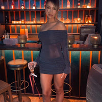 Sexy Sheer Off-Shoulder Solid Color Dress For Women
