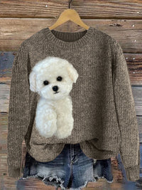 Digital-print Rabbit Amidst A Floral Meadowartistic Outfit Warm Chunky-knit Crewneck Hoodie