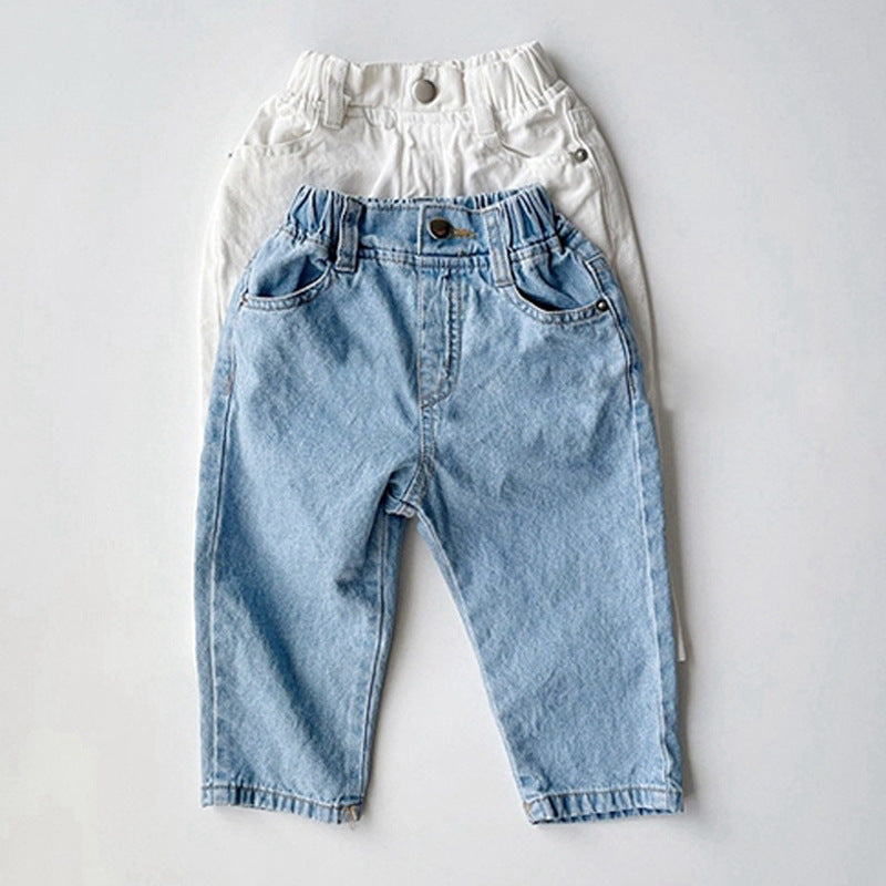 Children's New Simple Fashion Easy To Match Elastic Waist Casual Denim Trousers