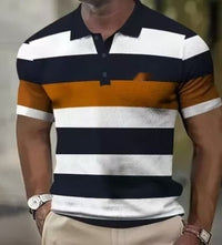 Striped Stitching Fashion Casual Button Short Sleeve