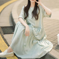 Round-neck Cake Skirt New Acetate Mid-length