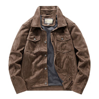 Autumn Thin Suede Jacket Men's Retro Tooling Polo Collar Top