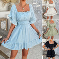 Casual Resort-Style Solid-Color Ruffle-trimmed Short-sleeve Dress