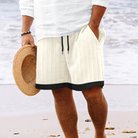 Men's Jacquard Mixed Color Stripe Drawstring Shorts