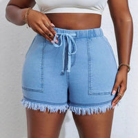Womens High-Waisted Denim Shorts With Elastic Waistband