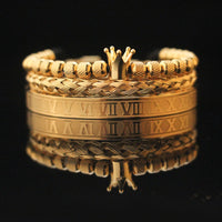 Roman Numeral Bronze Zircon Crown Woven Bracelet Set