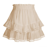 Womens Lace Trim Elasticated Tiered Cake Skirt-Pants