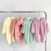 Infant Plush Warm Hooded Child Conjoined Romper
