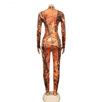 Skinny Printed Long Sleeve Knit Tie Dye Women's Jumpsuit