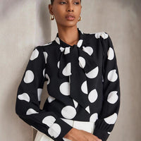 Versatile Polka-dot Long-sleeve Shirt Retro Top