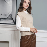 Women's V-neck Twisted Solid Color Top Sweater