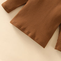 Girls' Cotton Sunken Stripe Micro Turtleneck Long Sleeve Pleated Skirt Suit