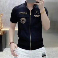 Cardigan Short Sleeve Men's Ice Silk Leisure Shirt Printed Stand Collar Lightweight Breathable Half Sleeve