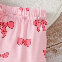 Two-piece Girls' Long Sleeve Flounced Sleeve Sweater Printed Bow Flared Pants Suit