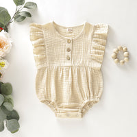 Solid Color Lace Button Triangle Romper
