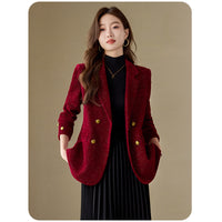Lady Temperament Casual Gold Velvet Suit Top