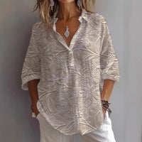 Fashion Printing Lapel Long Sleeve Shirt Top