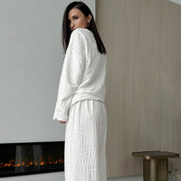 Comfortable Knitted Pajama Set With Long Sleeves And Long Pants
