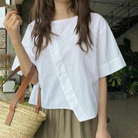 Women's Casual Crew-Neck Top With Asymmetrical Hem